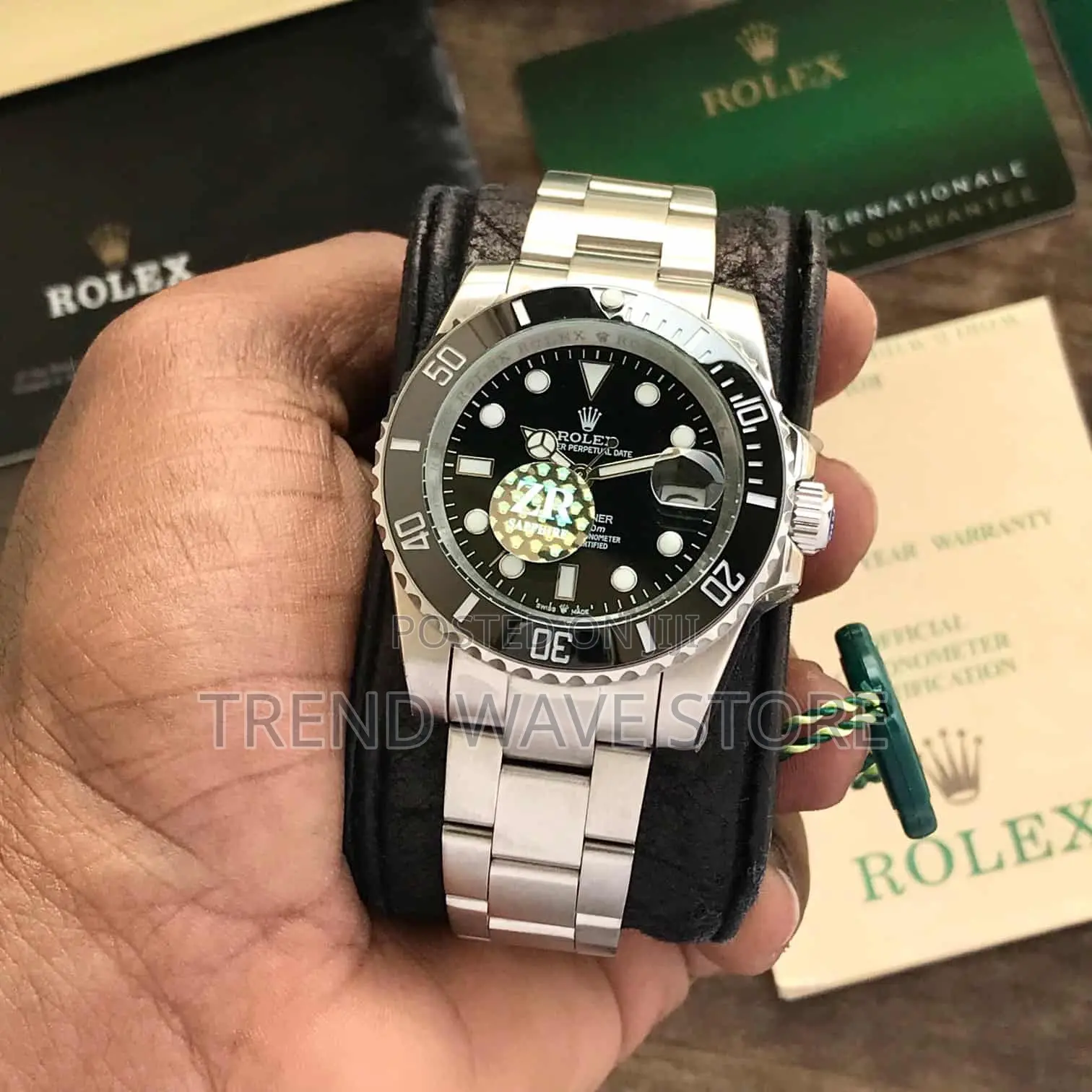 Rolex Sub Date - Sliver Black Dial Mens Watch