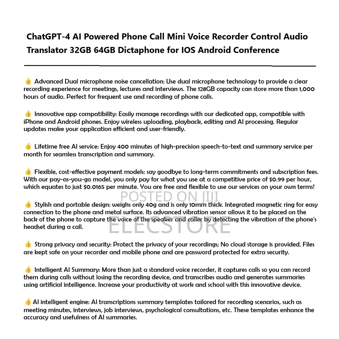 Chatgpt-4 Ai Powered Call Voice Recorder Translator 32-64gb