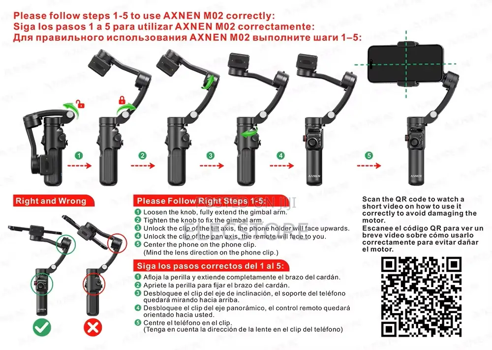 Axnen M02 3-Axis Gimbal Stabilizer Anti Shake Remote App