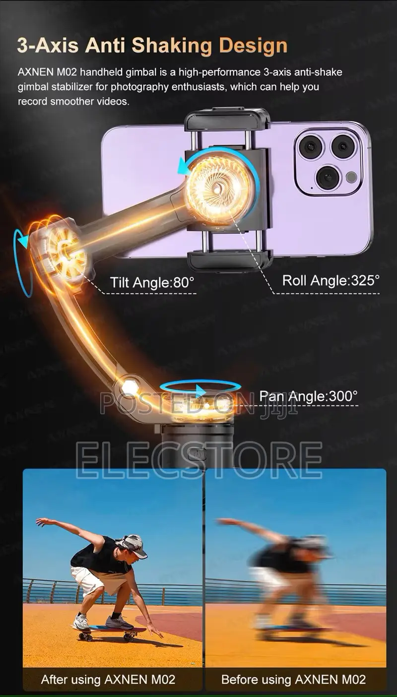 Axnen M02 3-Axis Gimbal Stabilizer Anti Shake Remote App