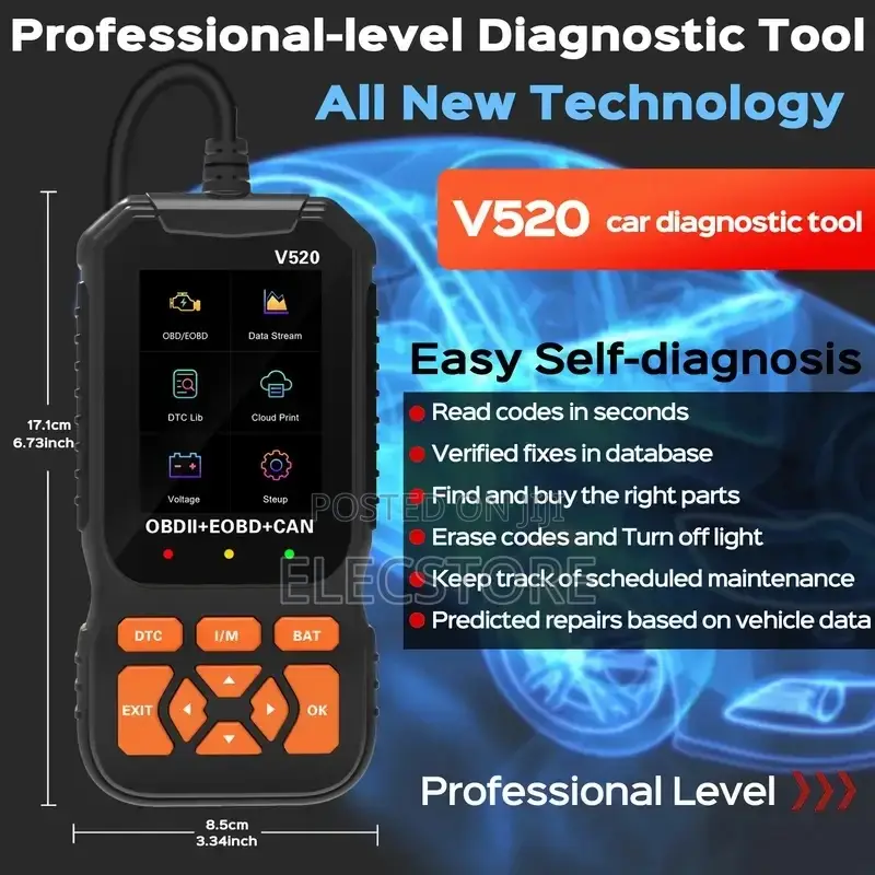V520 Obd2 Engine Diagnostic Scanner Tool Lifetime Free Codes