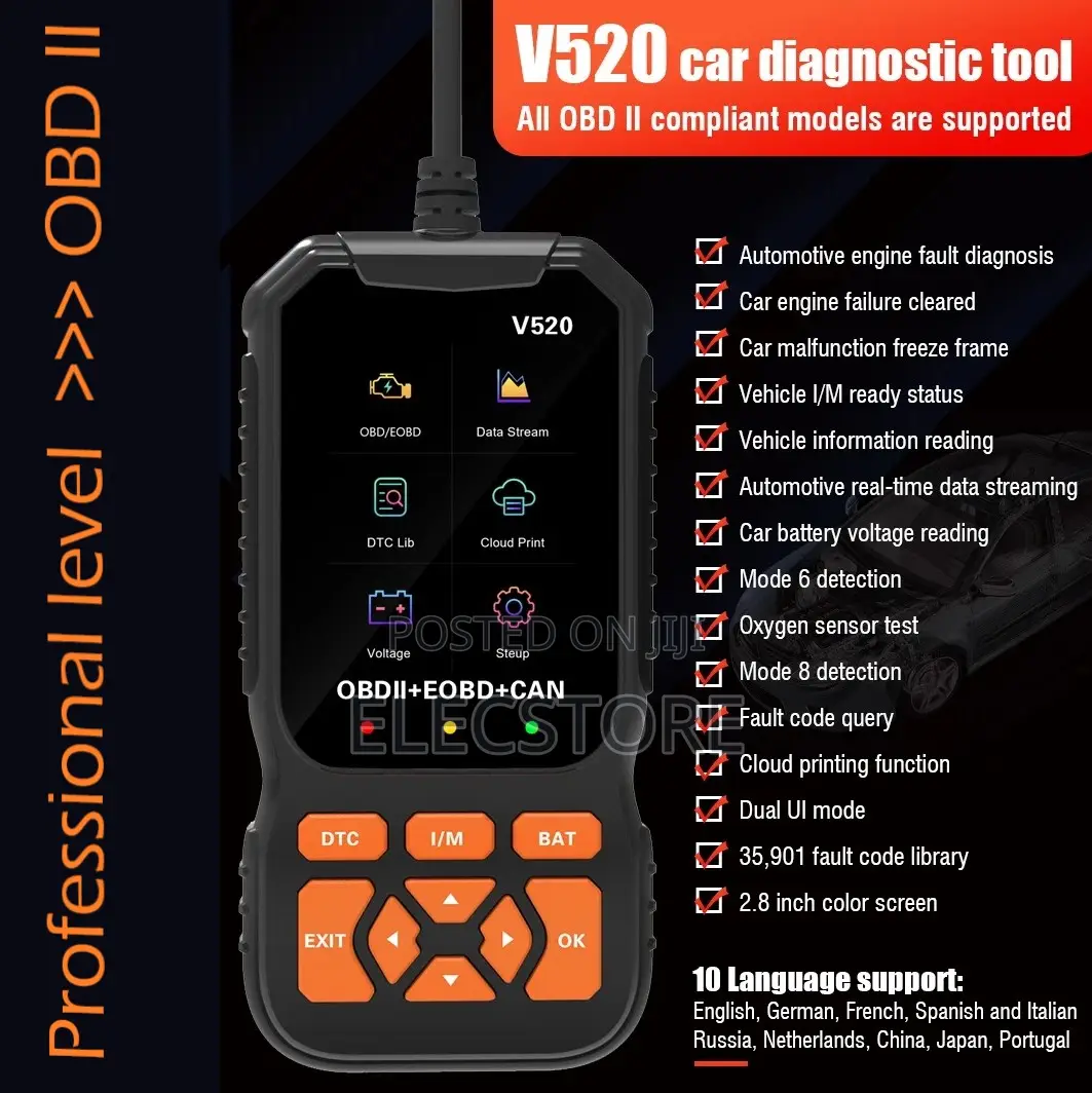 V520 Obd2 Engine Diagnostic Scanner Tool Lifetime Free Codes