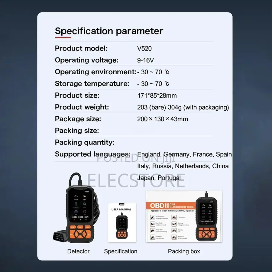 V520 Obd2 Engine Diagnostic Scanner Tool Lifetime Free Codes