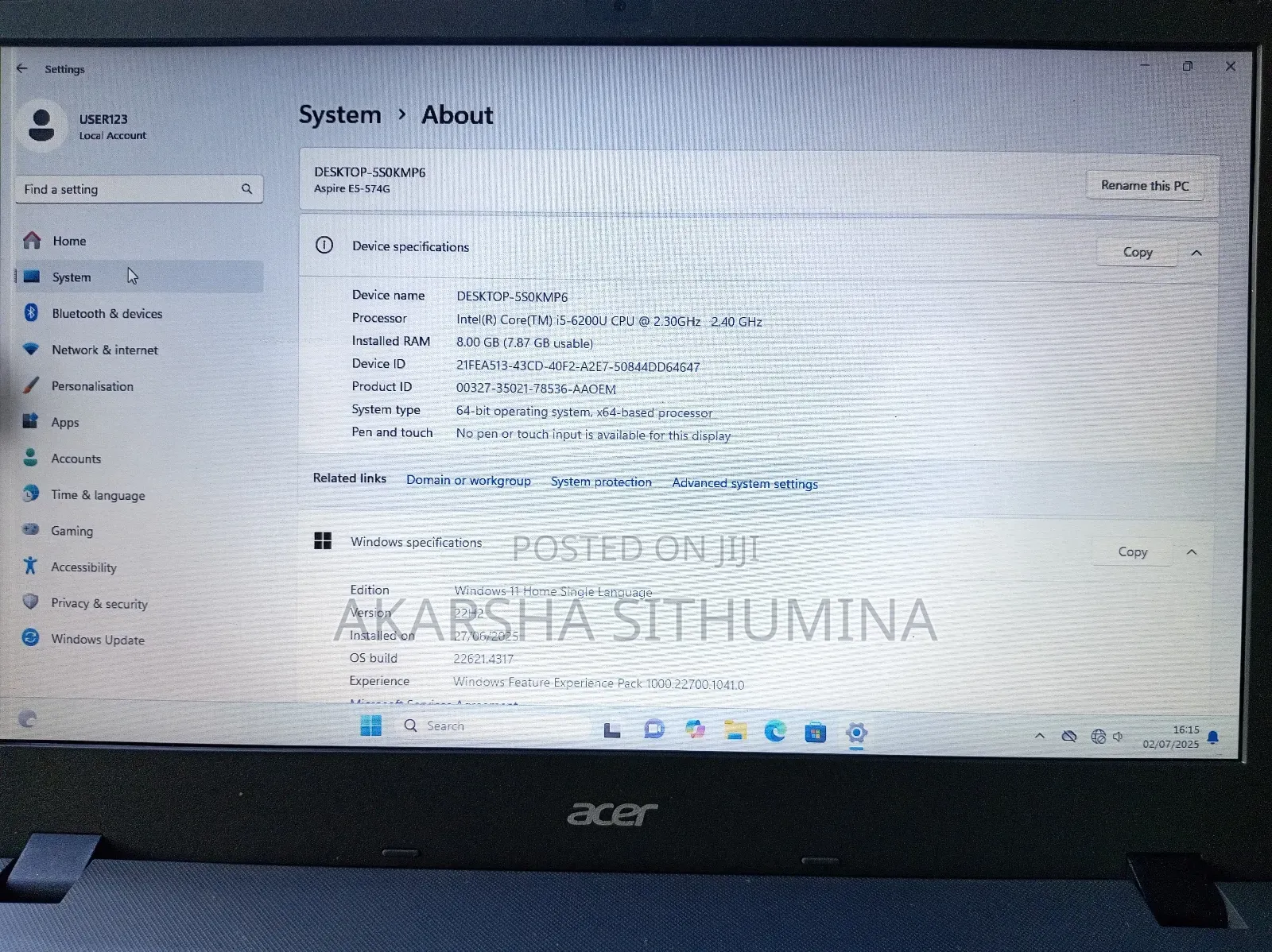 Laptop Acer Aspire E5-574g 8GB Intel Core I5 HDD 1T
