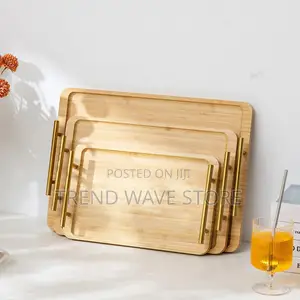 Photo - 3 PCS Bamboo Serving Tray With Handle (P06841)