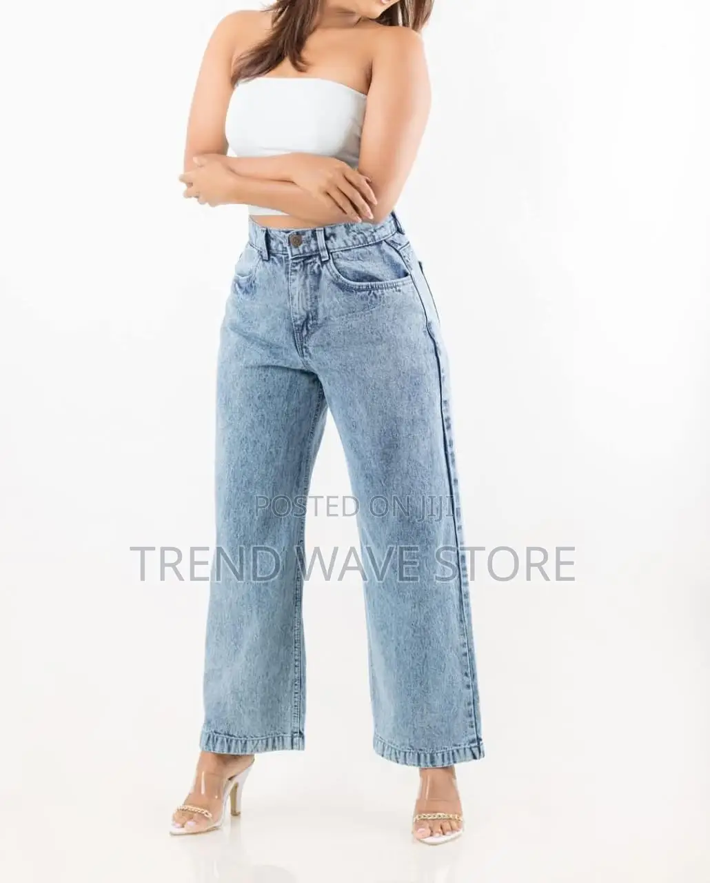 High Waist Acid Washed Wide Leg Drnim