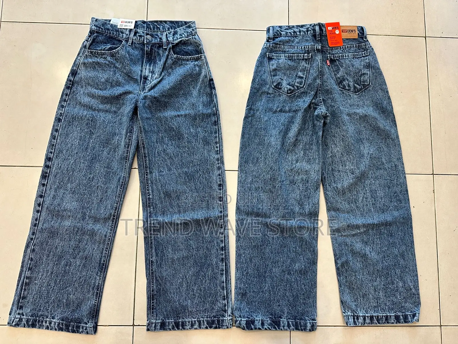 High Waist Acid Washed Wide Leg Drnim