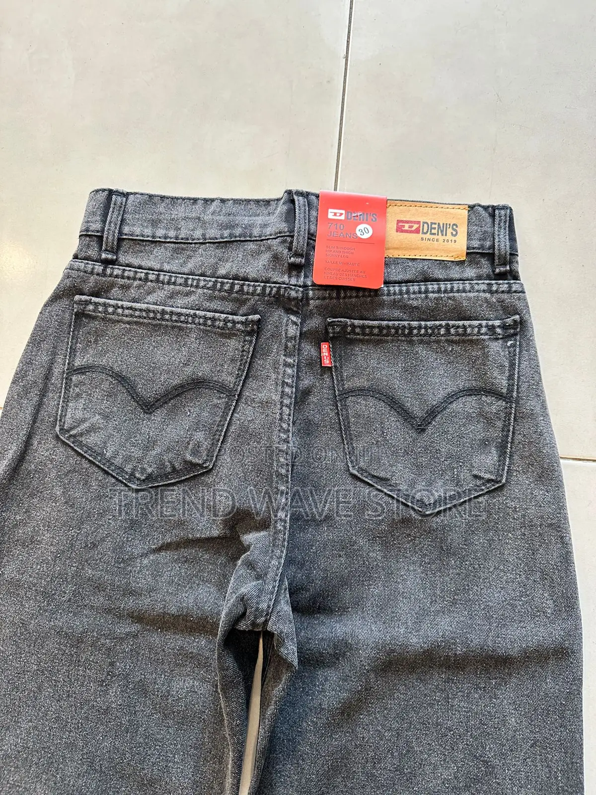 High Waist Acid Washed Mams Denim Black