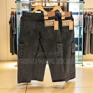 Acid Wash Baloon Pocket Cargo Big Fold Denim