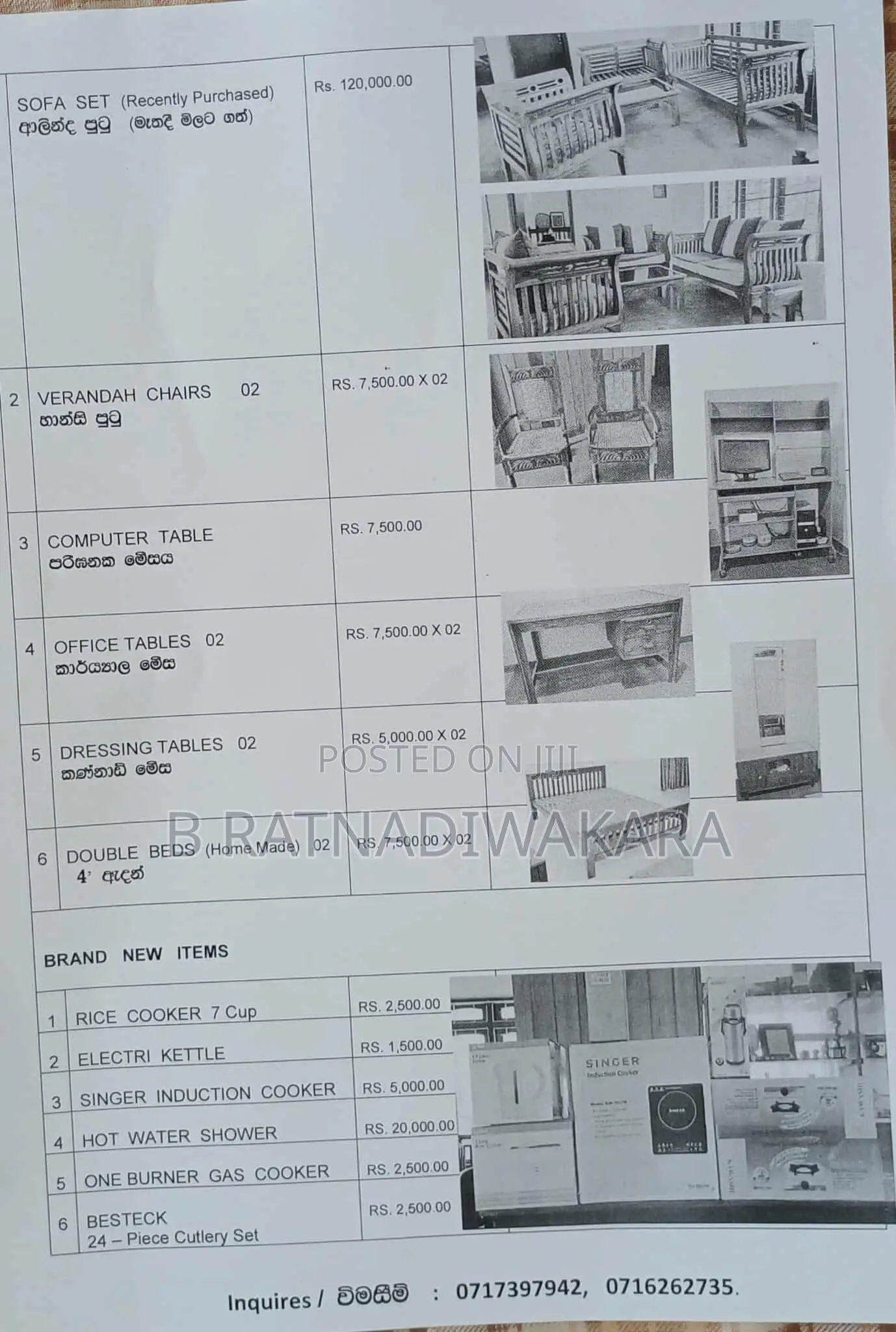 Furniture for Sale at Pilimatalawa