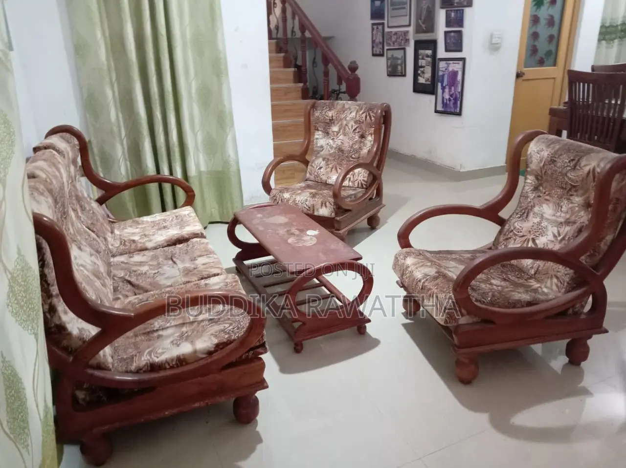 Wooden Sofa Set (3+1+1) With Coffee Table