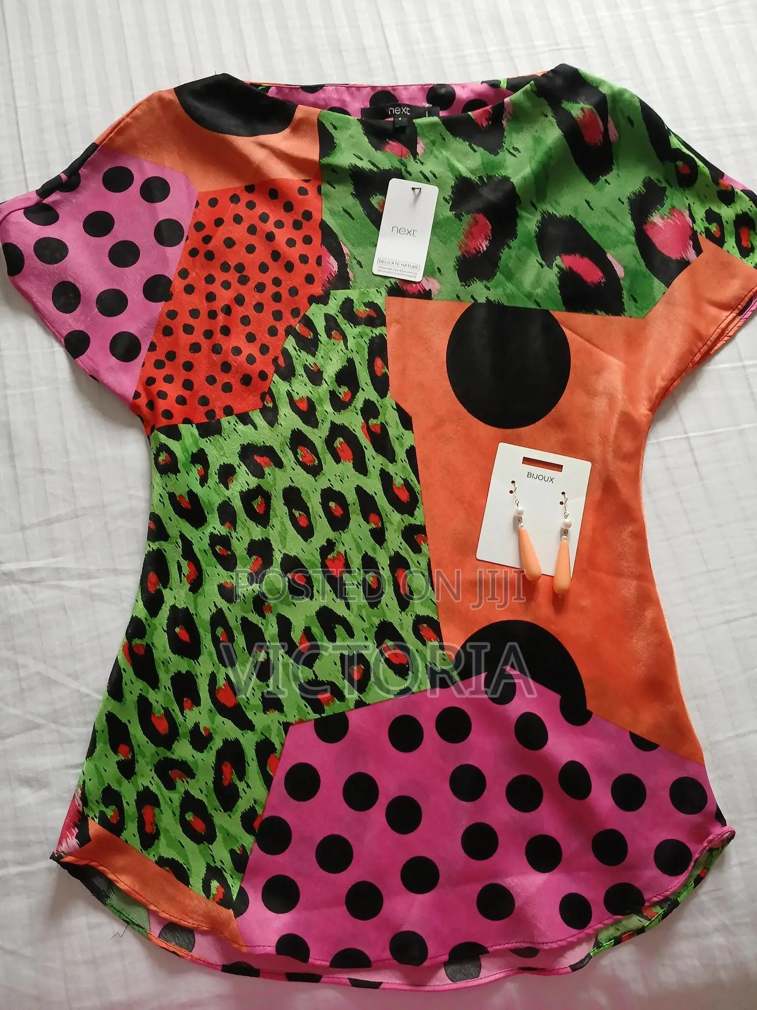 Next Patchwork Satin Blouse — New With Tag + Matching Earrings