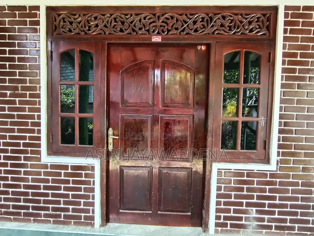 Jackwood(කොස්) Door Attached 2 Windows With Frame,Grills,Lock