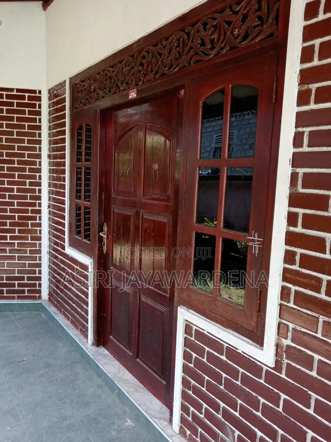 Jackwood(කොස්) Door Attached 2 Windows With Frame,Grills,Lock