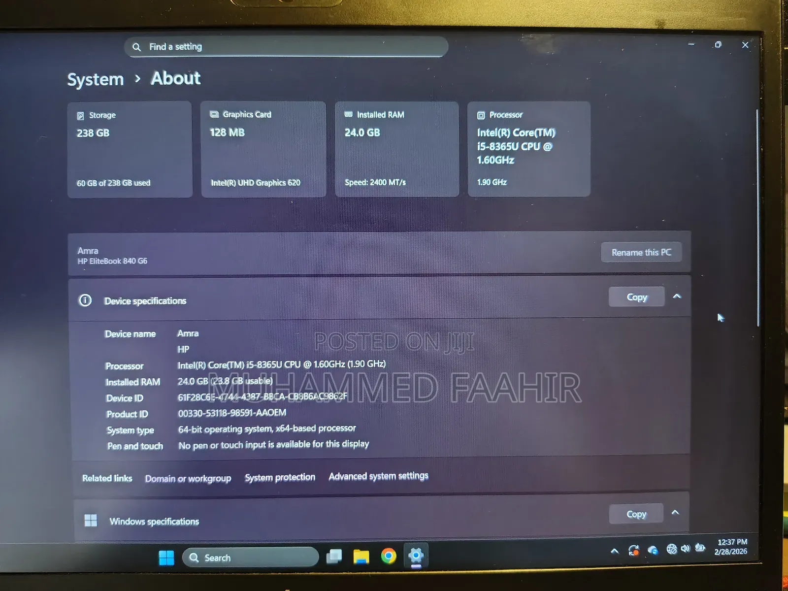 Laptop HP EliteBook 850 G6 24GB Intel Core i5 SSD 256GB