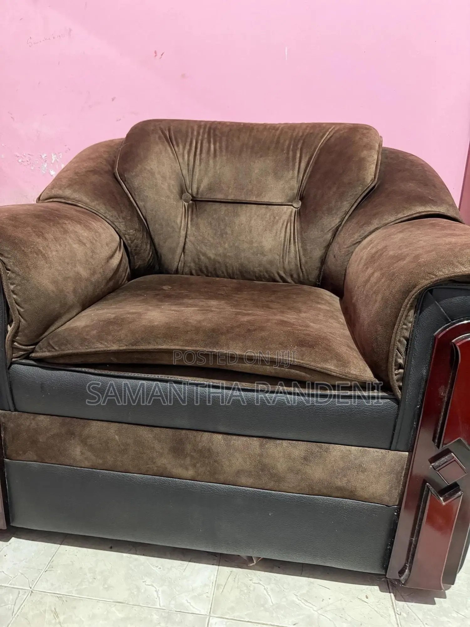 This Is a Brown and Black Fabric Priyesta Sofa Set