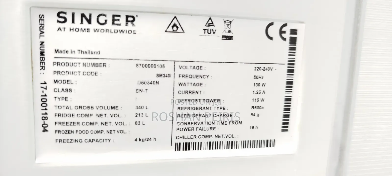 Refrigerator 340l Singer Brand Inverter Double Door