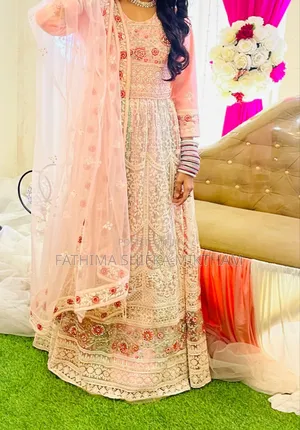 Elegant Blush Peach Embroidered Outfit, Soft Net, Perfect for Events