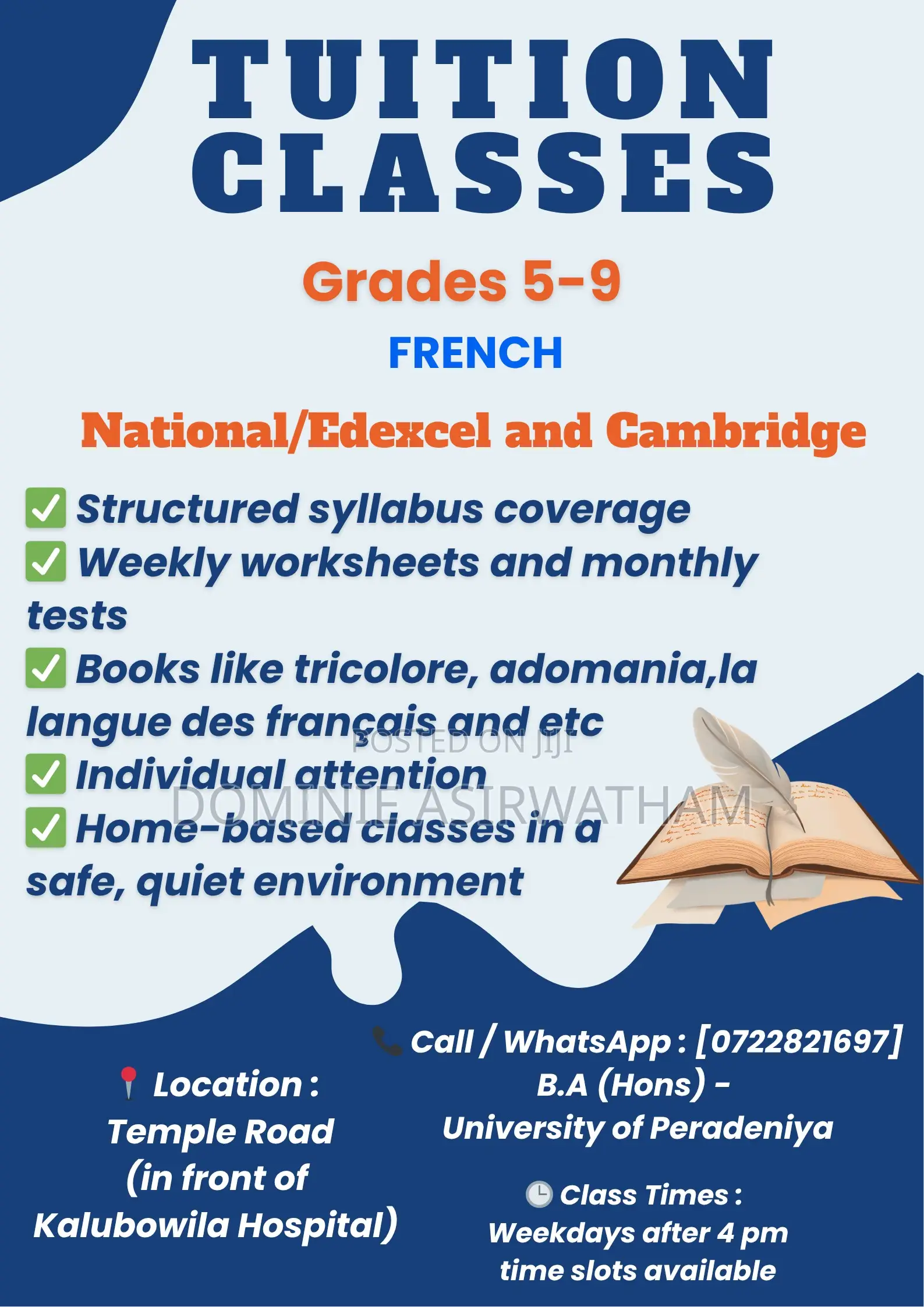 French Classes for Grade 6 to 9 (National/Edexcel and Cambridge)