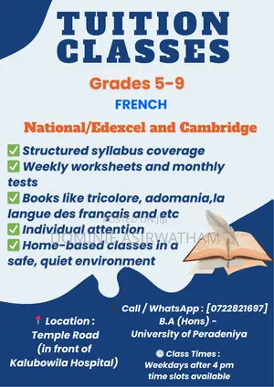 French Classes for Grade 6 to 9 (National/Edexcel and Cambridge)