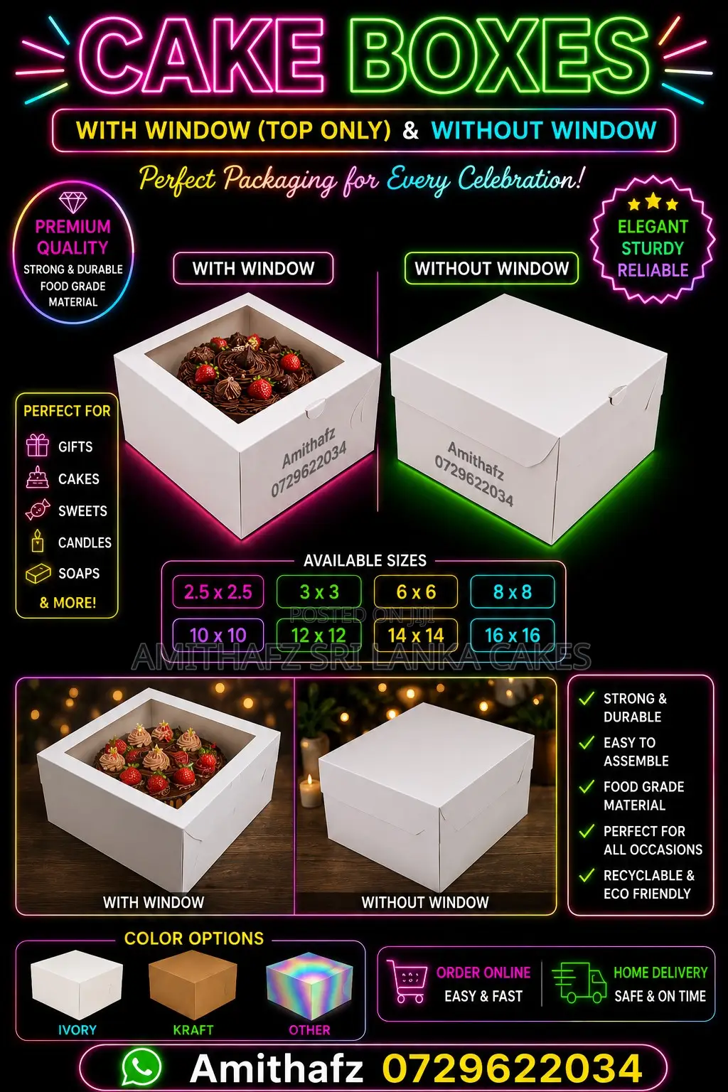 Cake Boxes With / Without Window – Premium Bakery Packaging Sri Lanka