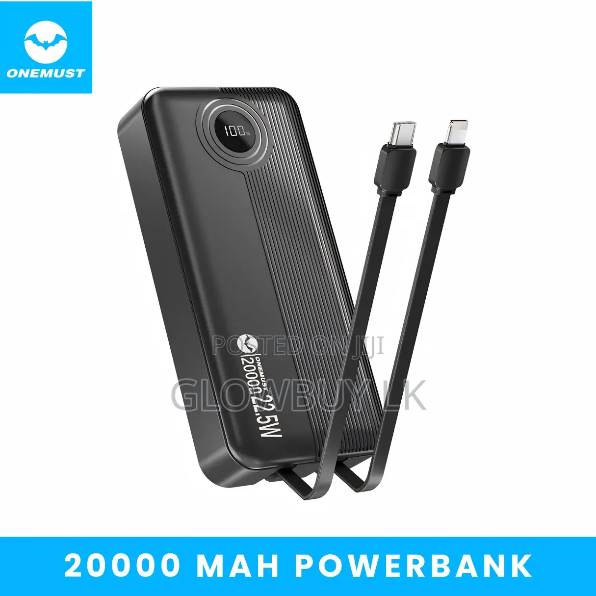 Onemust 20000mah Powerbank | Built in Type-C and Lightning Cable