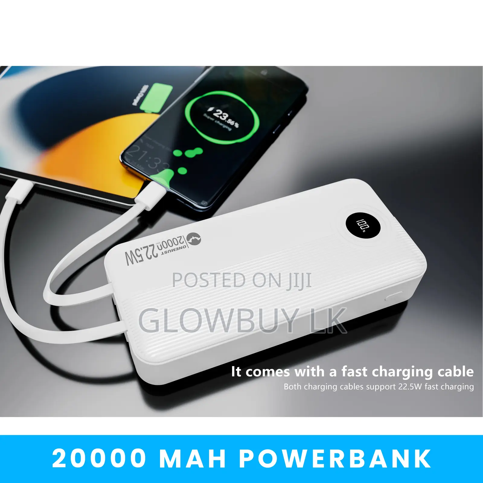 Onemust 20000mah Powerbank | Built in Type-C and Lightning Cable