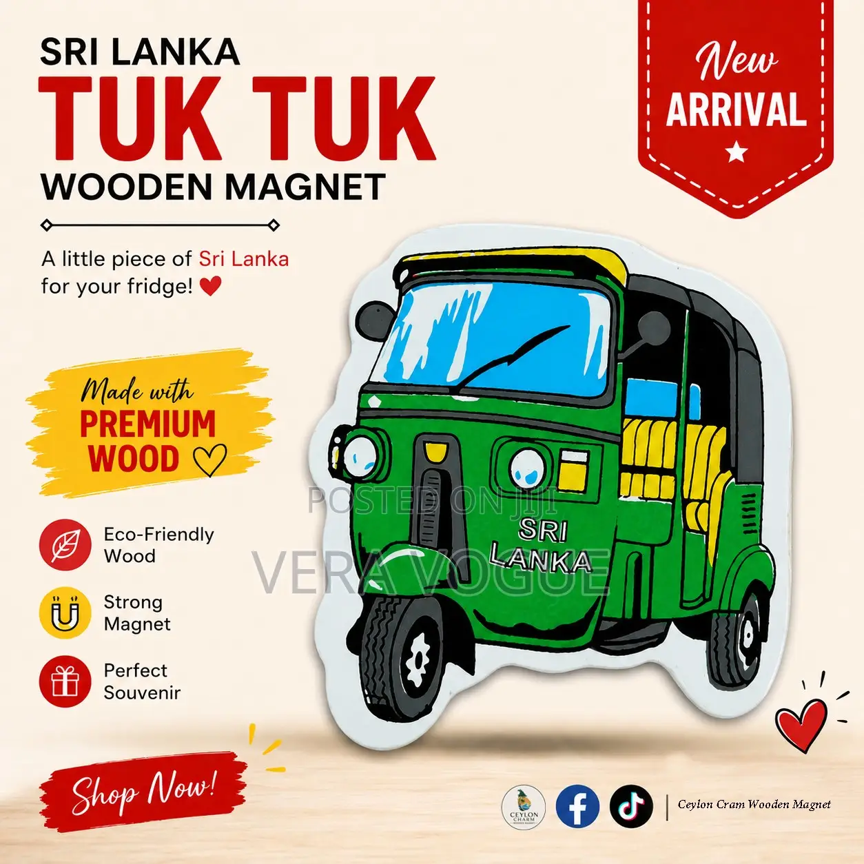ශ්‍රී ලාංකීය ටුක් ටුක් Wooden Magnet – ලස්සන Souvenir එකක්