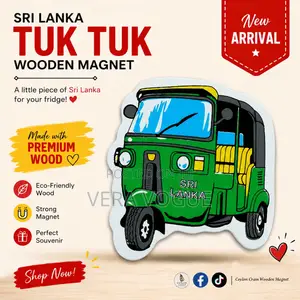 ශ්‍රී ලාංකීය ටුක් ටුක් Wooden Magnet – ලස්සන Souvenir එකක්