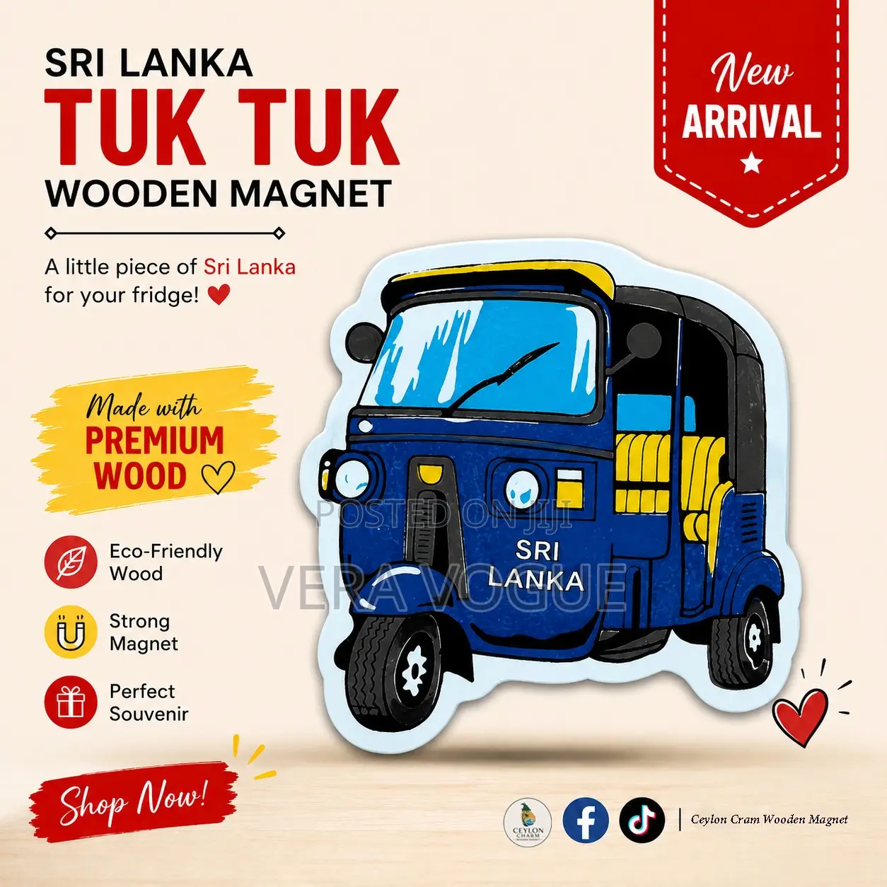 ශ්‍රී ලාංකීය ටුක් ටුක් Wooden Magnet – ලස්සන Souvenir එකක්