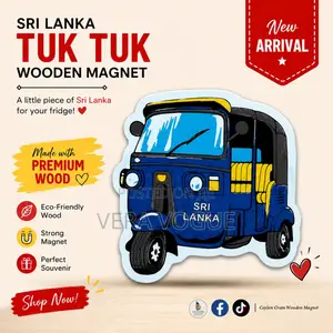 ශ්‍රී ලාංකීය ටුක් ටුක් Wooden Magnet – ලස්සන Souvenir එකක්
