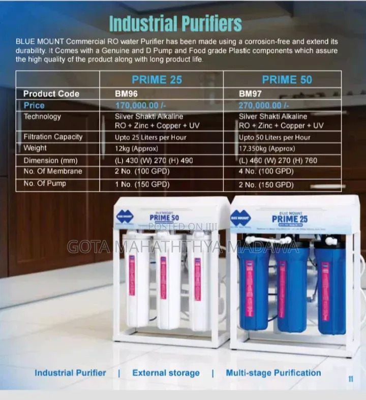 Water Purifiers (වතුර පෙරහන් යන්ත්‍ර )