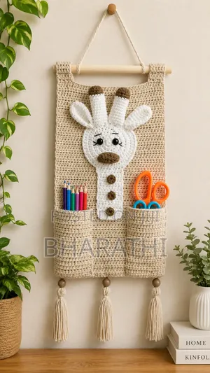 Handmade Crochet Giraffe Wall Organizer