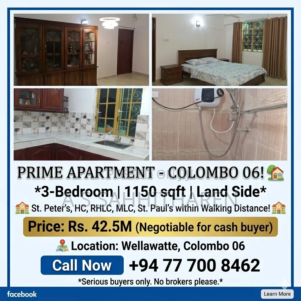 3bdrm Apartment in Peterson Garden, Wellawatte for sale