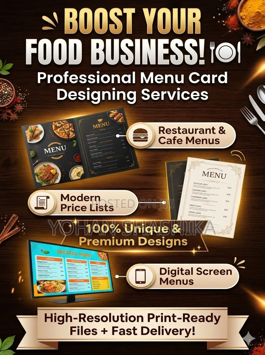 Menu Card Design Service for Restaurants Cafes