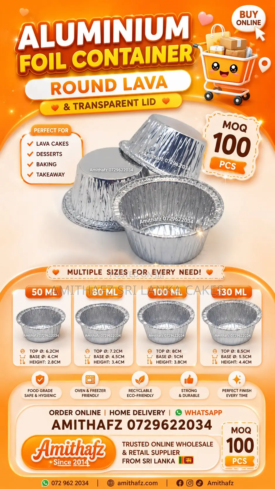 Aluminium Foil Food Containers Baking Cups | Lava Cake Foil Sri Lanka
