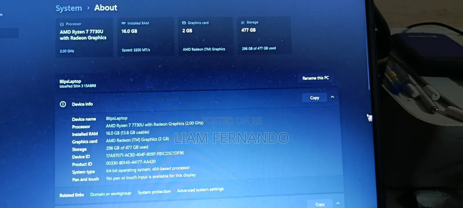 Laptop Lenovo Ideapad 3 16GB AMD Ryzen 7 SSD 512GB