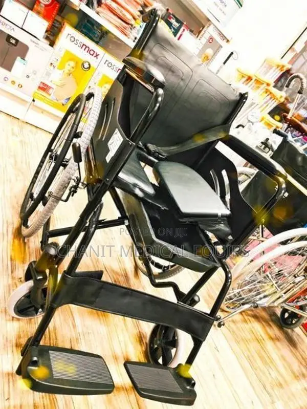 Commode Wheelchair Powder Coated Black Edition With Safety Belt