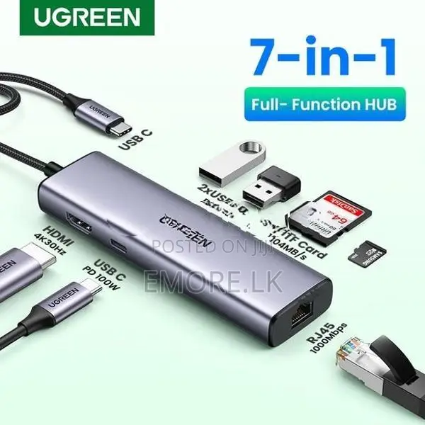 UGreen 7-in-1 4K@30Hz HDMI USB C Hub,100W PD, SD/TF Card Reader