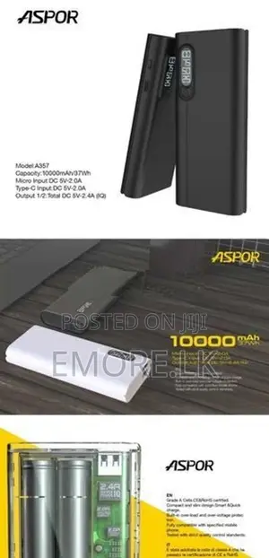 Aspor 10000 Power Bank with Type C Input Dual Outputs