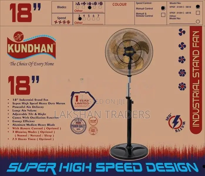 New Kundhan 18" Industrial Heavy Duty Stand Fan - Steel Blade