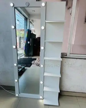 Modern Wall Full Mirror with Racks & Lights