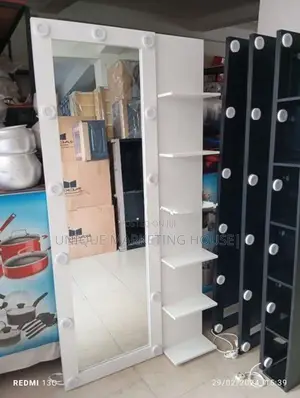 Modern Wall Full Mirror with Racks & Lights