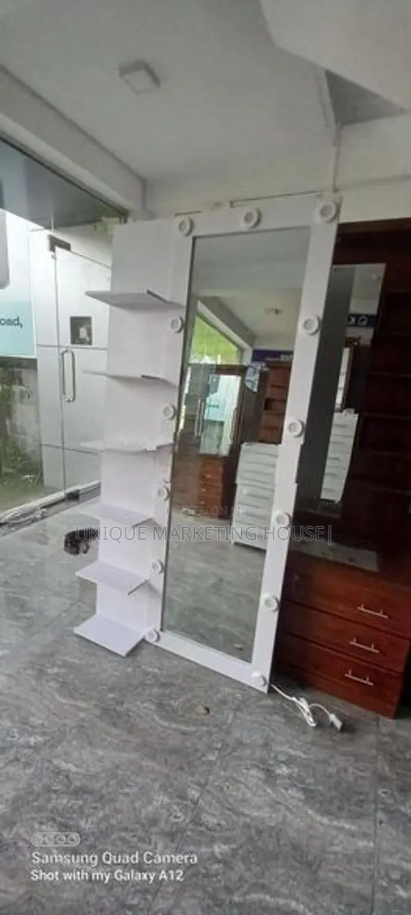 Modern Wall Full Mirror with Racks & Lights