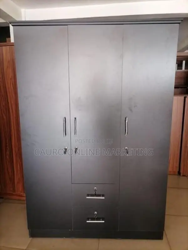 New Melamine Black Cupboard 6 X 4 Ft 3 Door Wardrobe Large