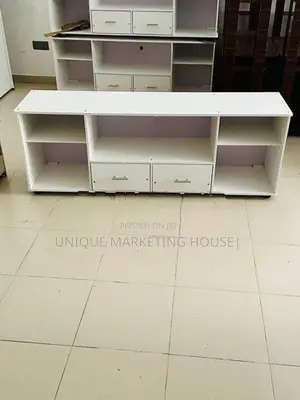 Modern 65” White Mid-Drawer Tv Stand