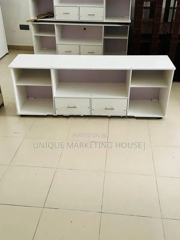 Modern 65” White Mid-Drawer Tv Stand