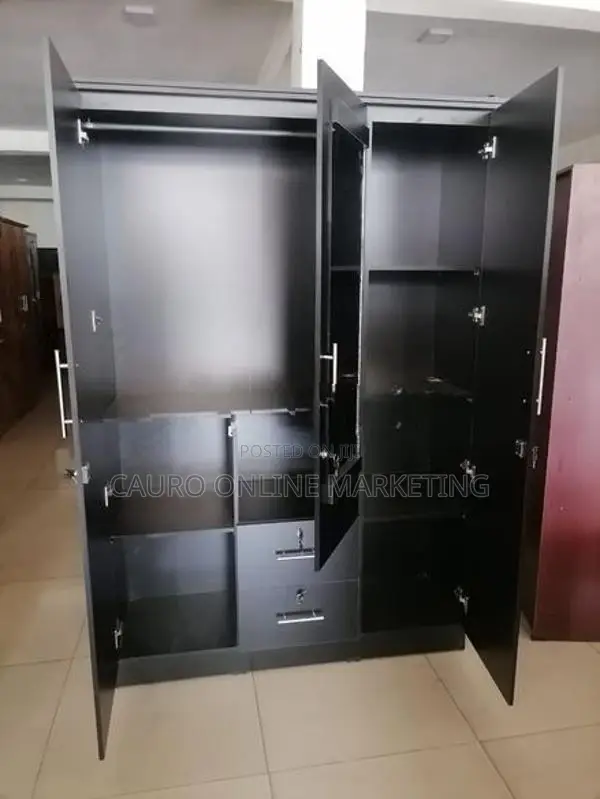 New Black Melamine 3 Door Wardrobe / Cupboard 6 X 4 Ft