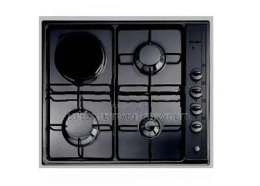 Elba 3 Gas Burner Cooker Hob with Electric Hot Plate (Black)