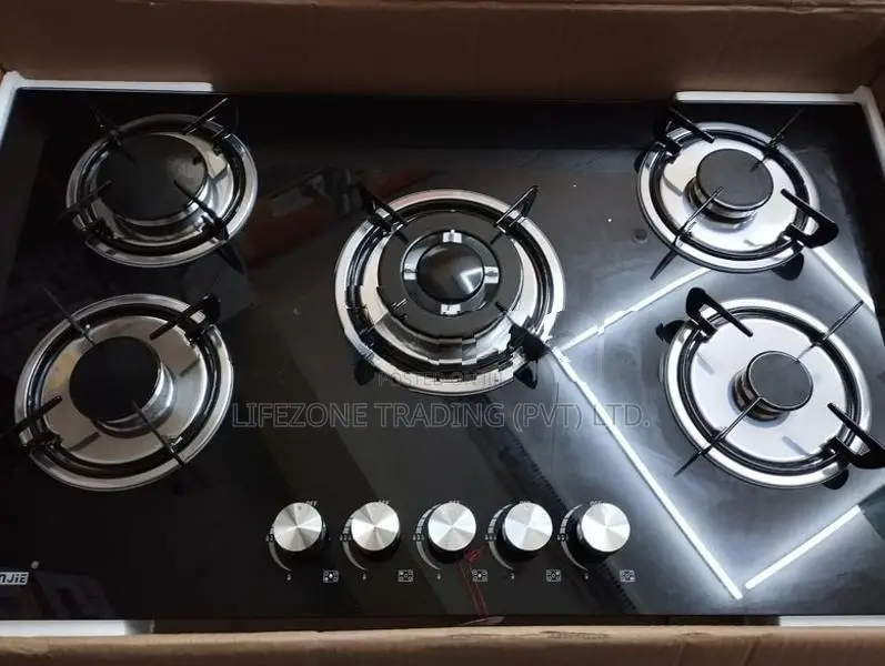 Five Gas Burner Cooker Hob - Black (Glass Top)